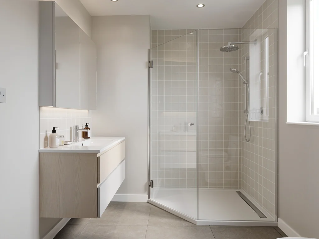 Petite salle de bain optimisée après travaux, aux teintes claires